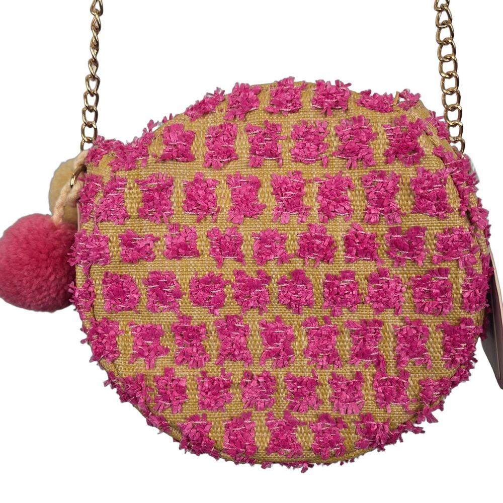 Under One Sky GIGI CIRCLE Straw Crossbody Bag Yellow Pink Geometric Small NEW